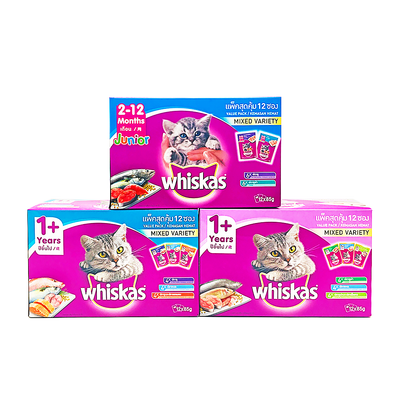 Whiskas Pouch Multipack Ocean Fish, Tuna, Tuna & White Fish 12's x 80G